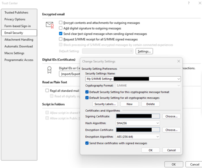 Security Preference Configuration.